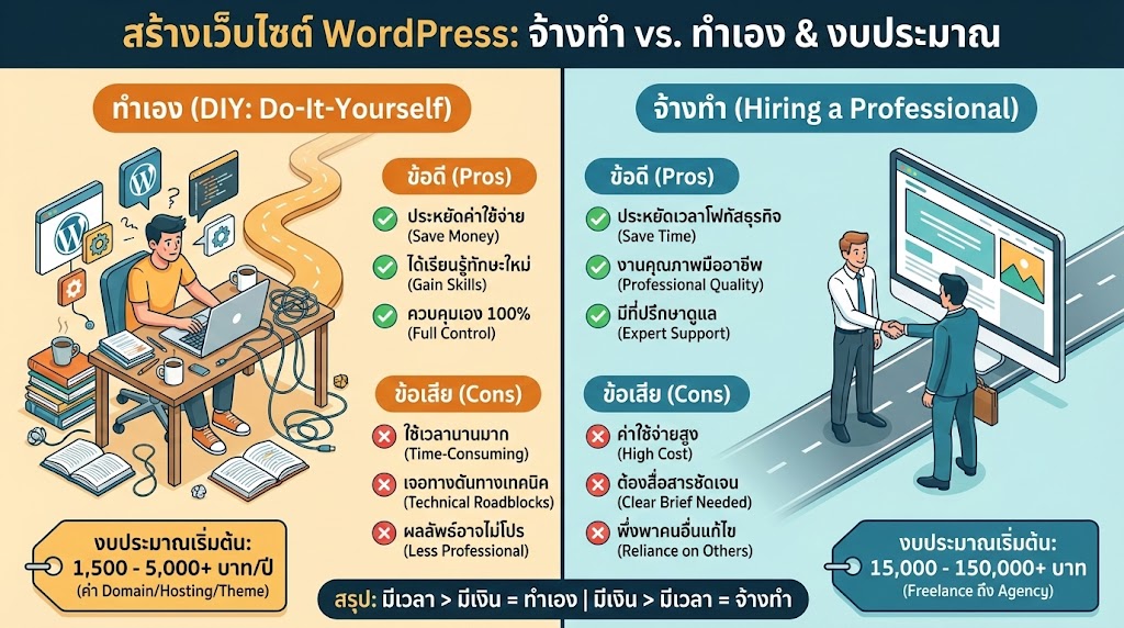 ภาพประกอบการทำเว็บไซต์จ้างหรือทำเองดี