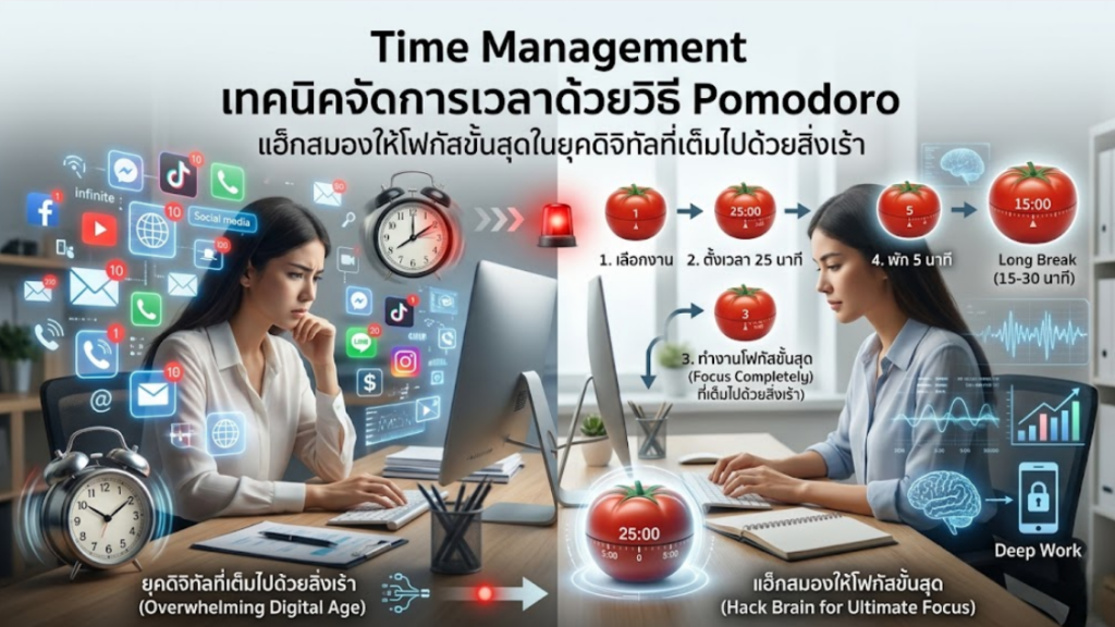 Time Management เทคนิคจัดการเวลาด้วยวิธี Pomodoro แฮ็กสมองให้โฟกัสขั้นสุดในยุคดิจิทัลที่เต็มไปด้วยสิ่งเร้า